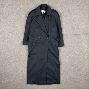 Vintage Black Long Floor Length Double Breasted Wool Trench Coat Women’s Size 14